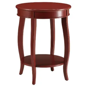 Aberta End Table Red - Acme Furniture: Antique Finish, Round Side Table, Wood Legs & Shelf