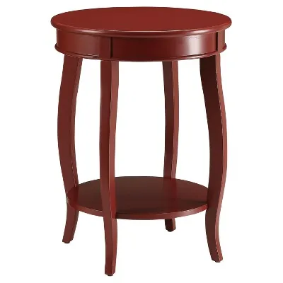 Aberta End Table Red - Acme Furniture: Antique Finish, Round Side Table, Wood Legs & Shelf