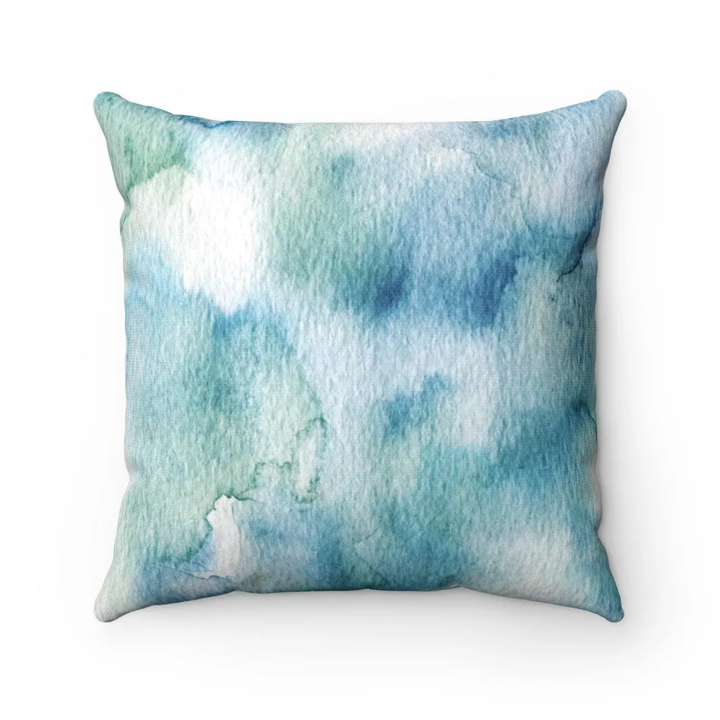 Abstract Boho Pillow Cover | White Teal Blue