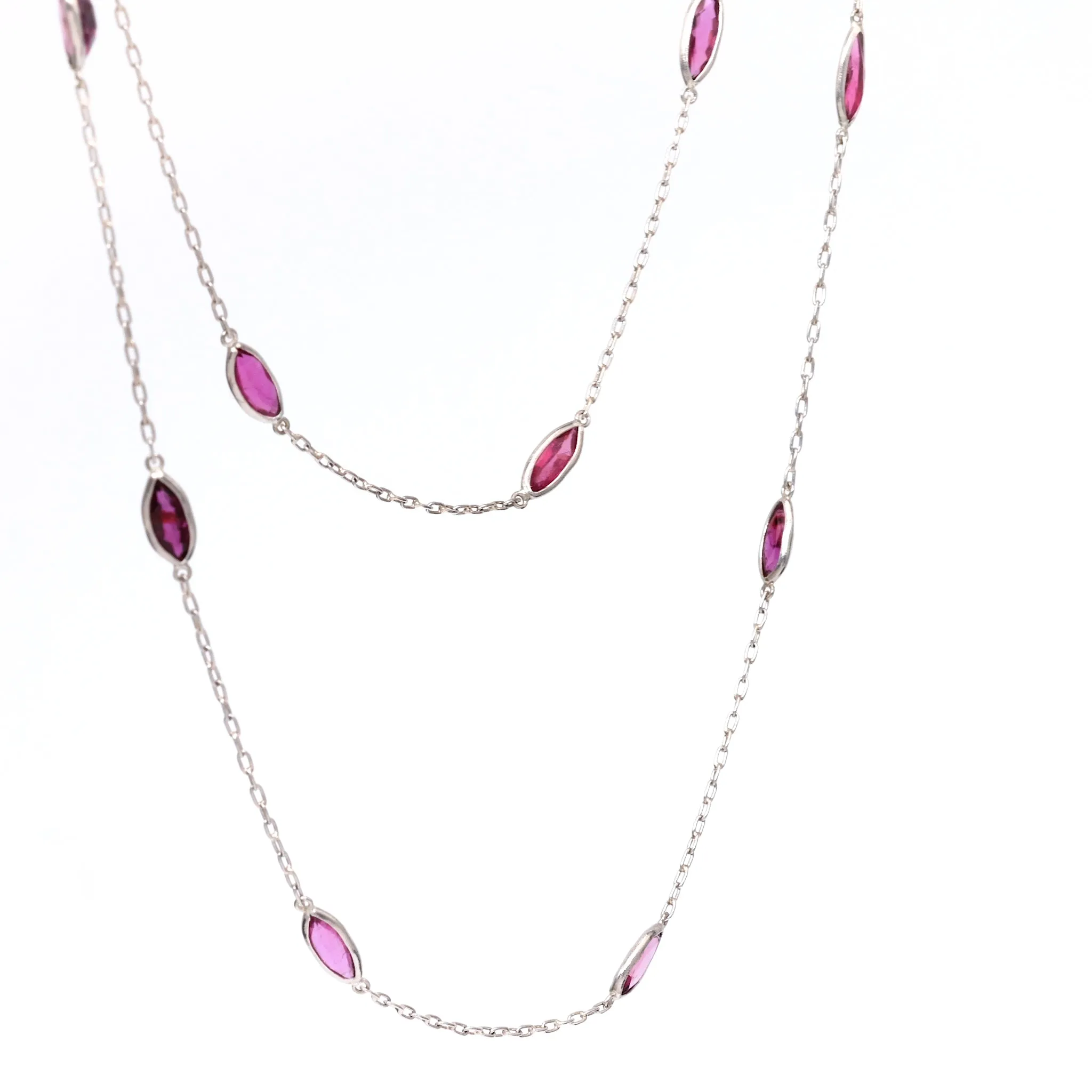 Art Deco Inspired Ruby 18k White Gold Station Necklace