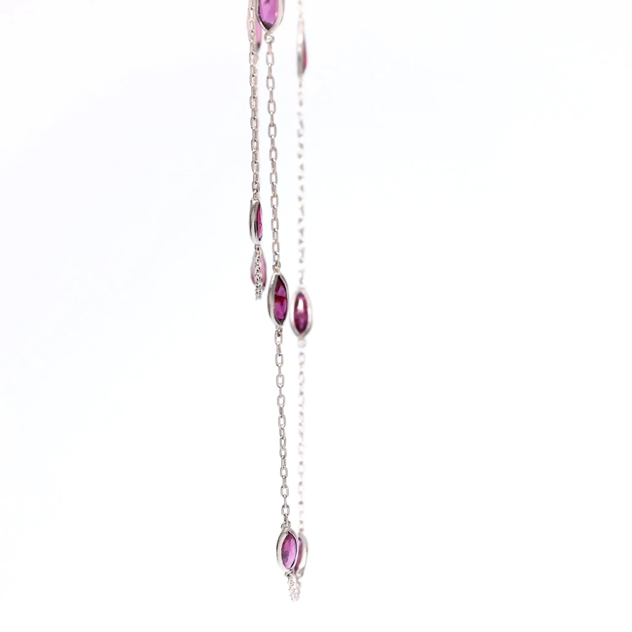 Art Deco Inspired Ruby 18k White Gold Station Necklace