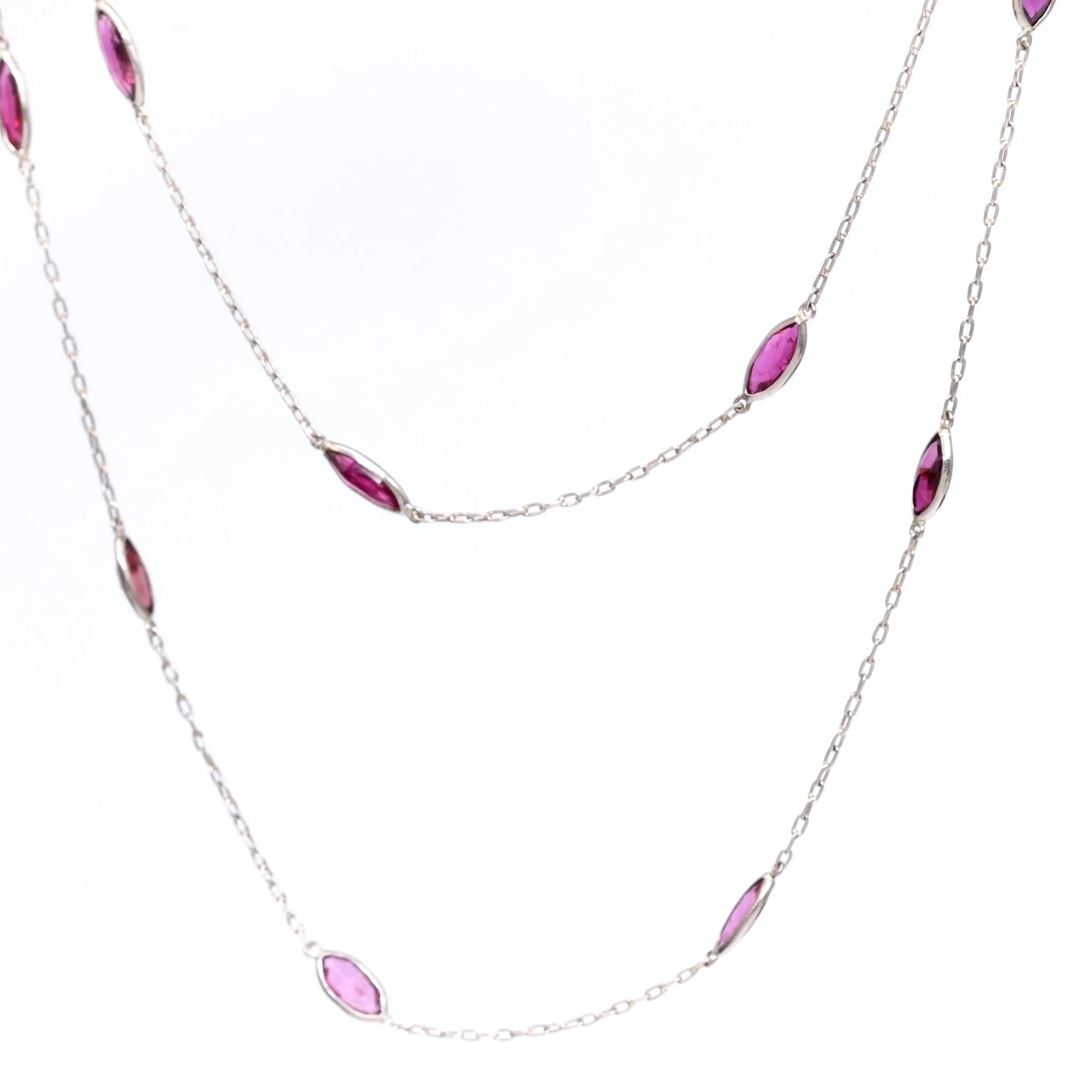 Art Deco Inspired Ruby 18k White Gold Station Necklace