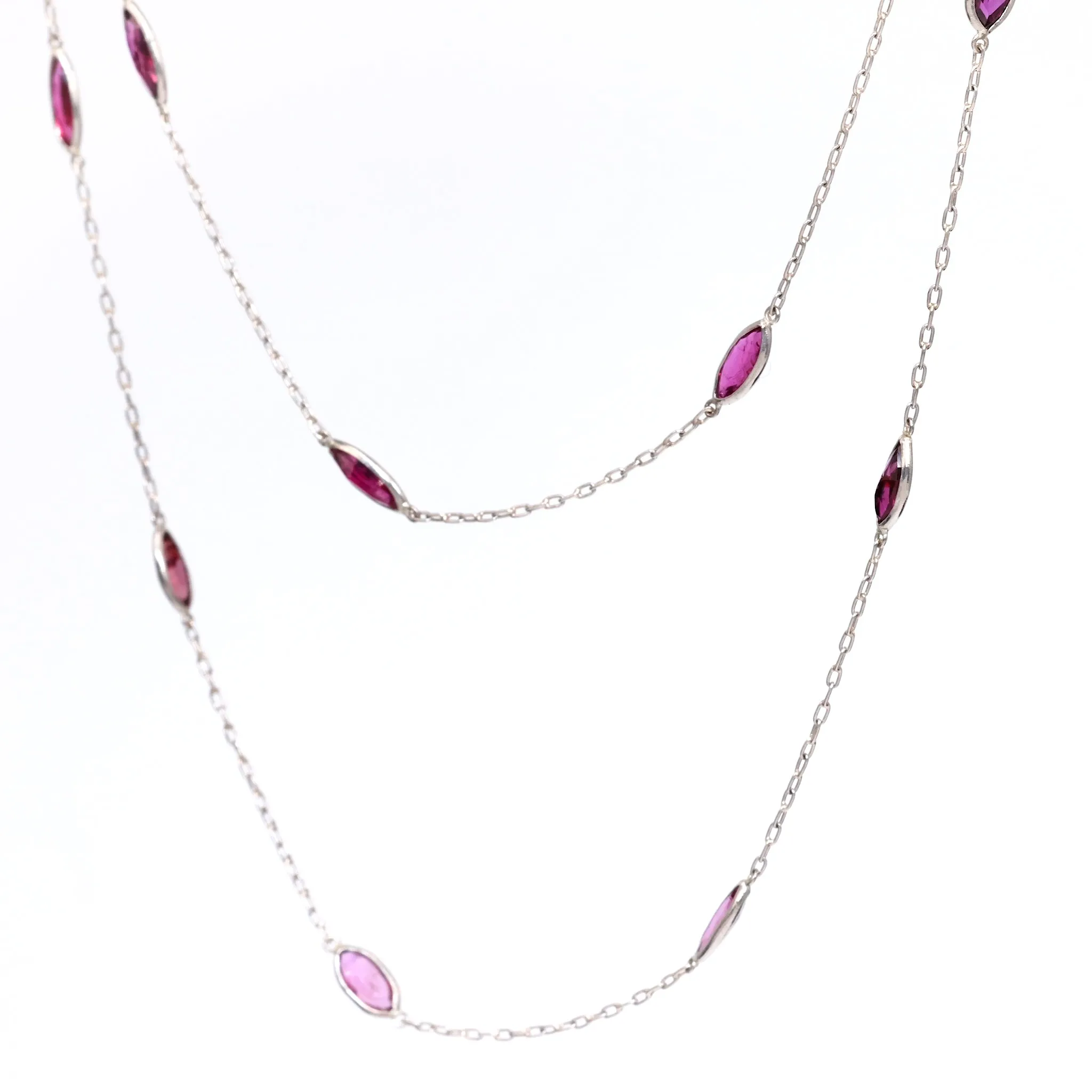 Art Deco Inspired Ruby 18k White Gold Station Necklace