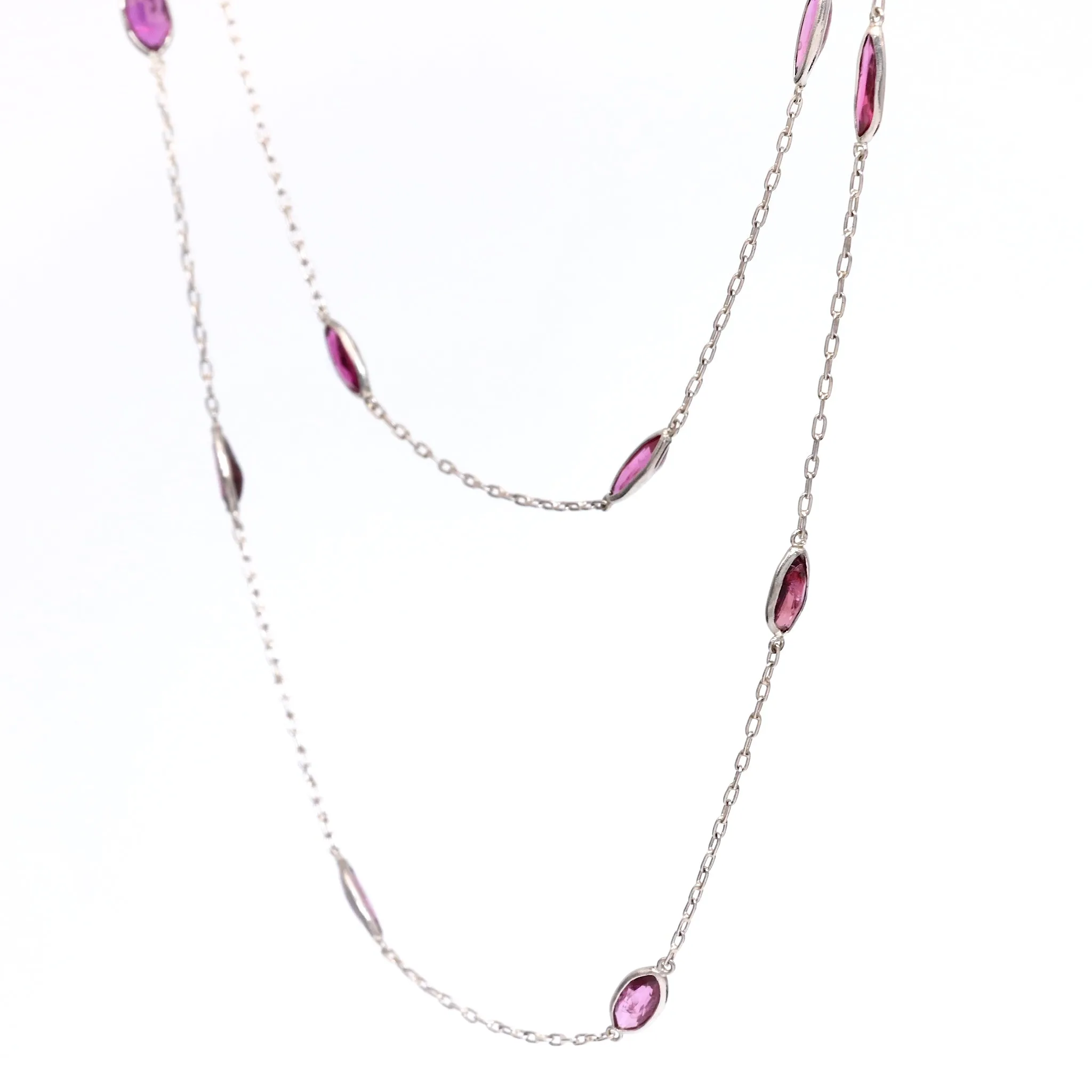 Art Deco Inspired Ruby 18k White Gold Station Necklace