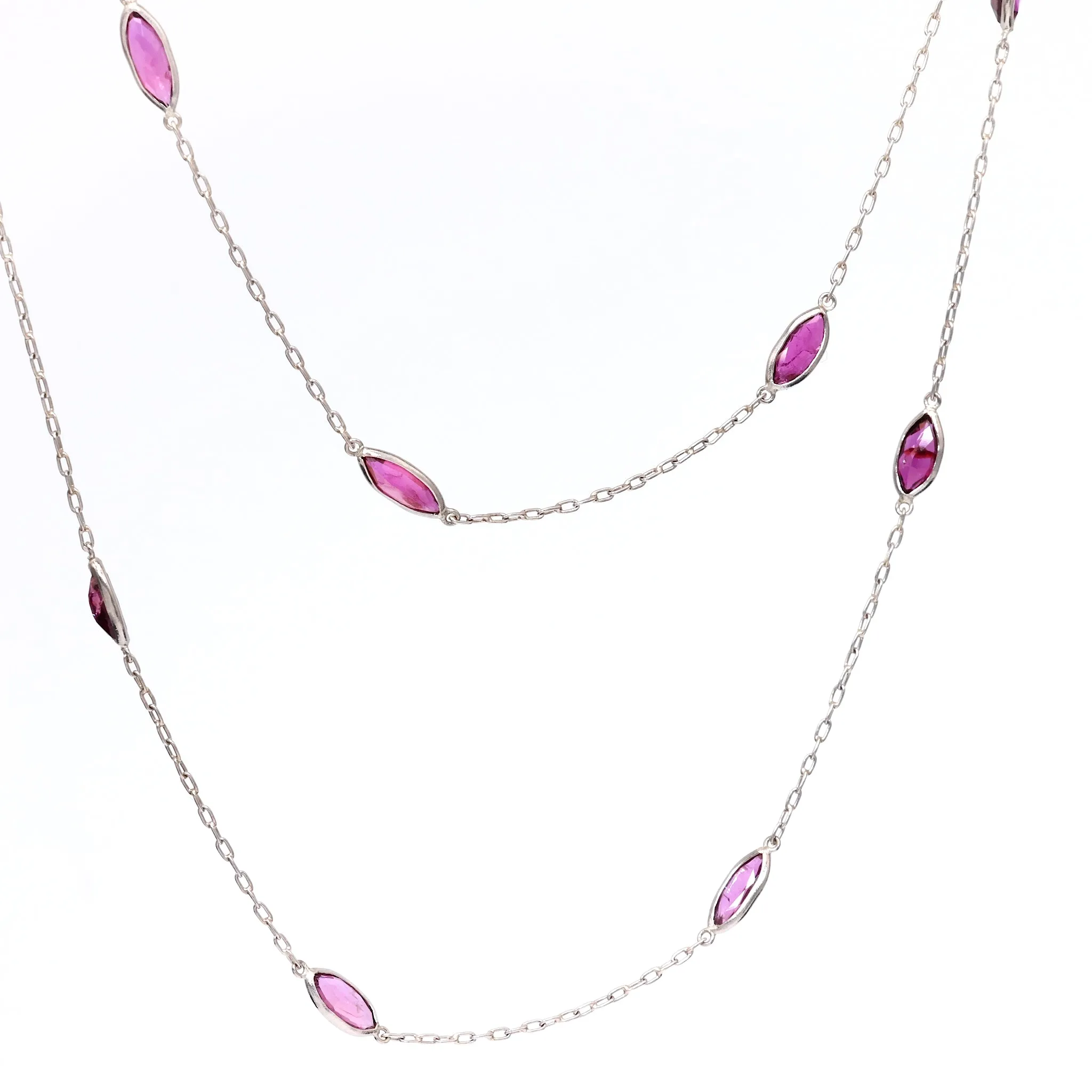 Art Deco Inspired Ruby 18k White Gold Station Necklace