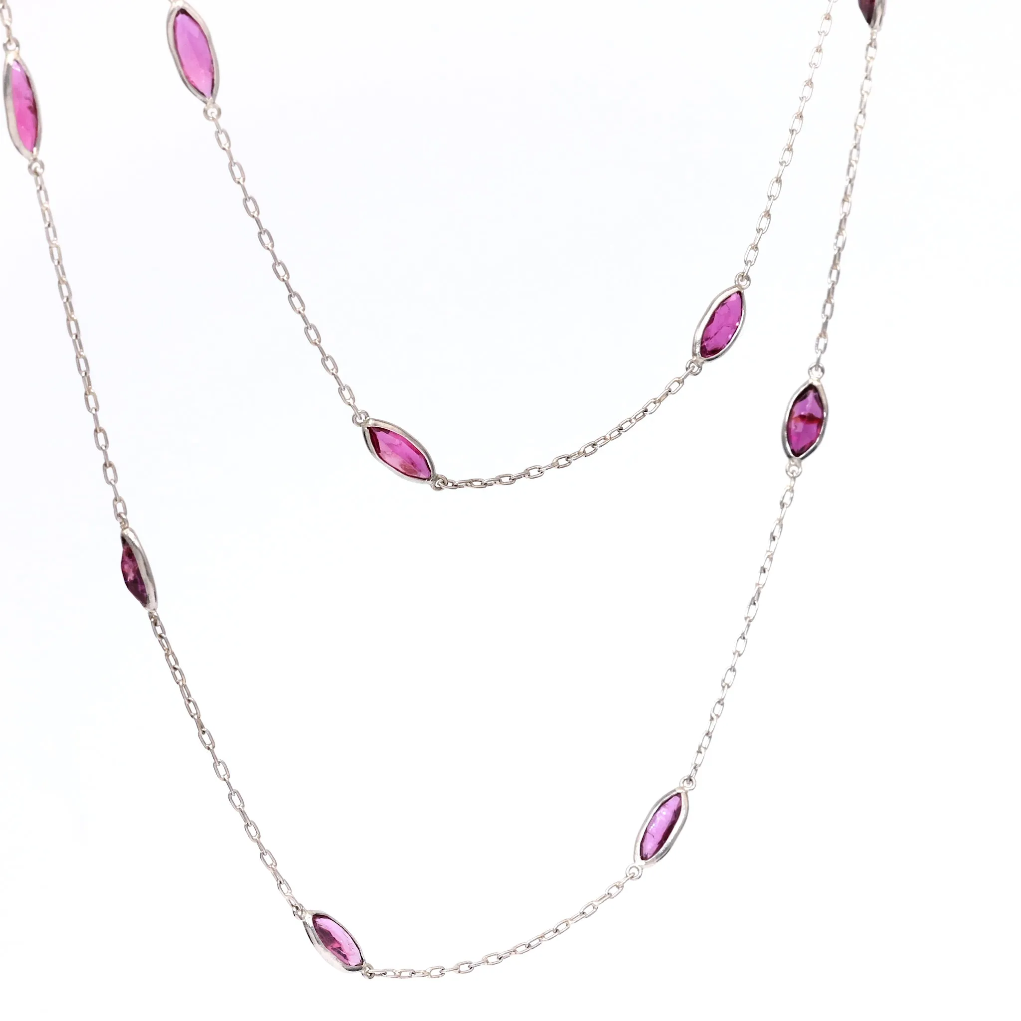 Art Deco Inspired Ruby 18k White Gold Station Necklace