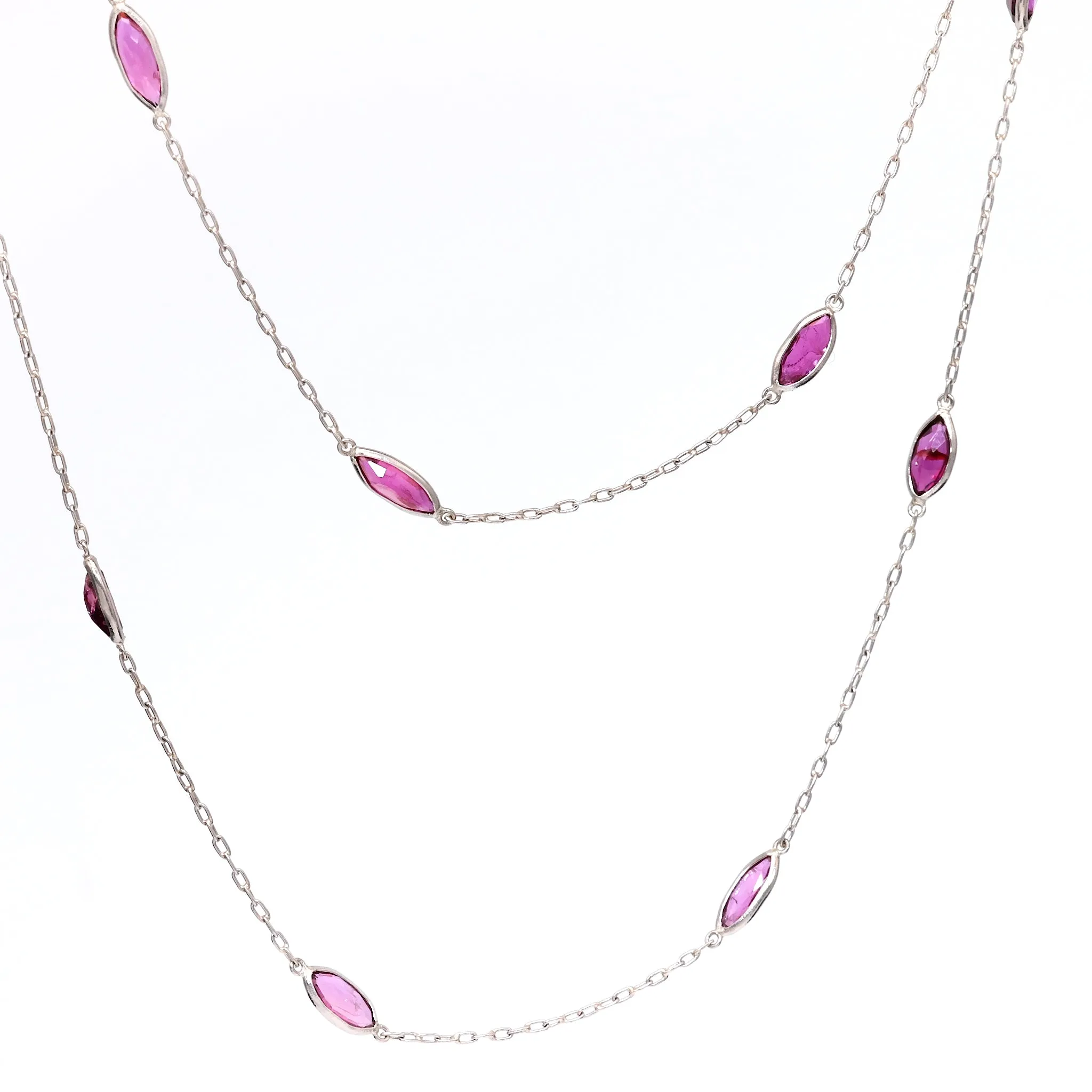 Art Deco Inspired Ruby 18k White Gold Station Necklace