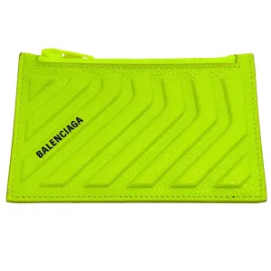 Balenciaga Neon Green Leather Card / Coin Case