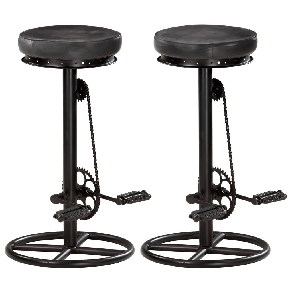 Bar Stools 2 pcs Black Real Goat Leather