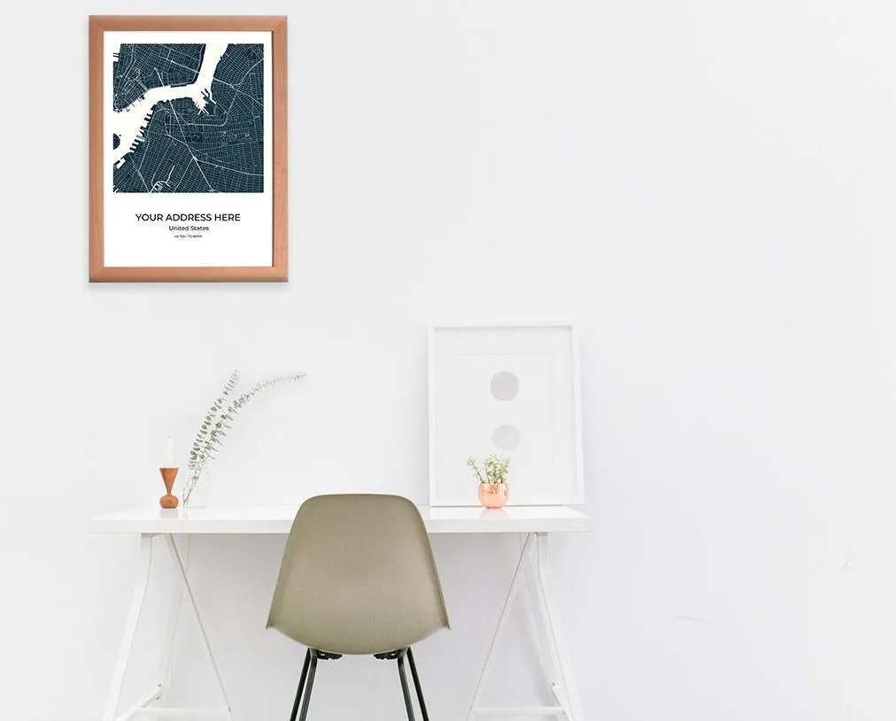 Birmingham City Map Wall Art Poster with Wooden Frame