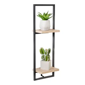 Black/Natural 2-Tier Floating Wall Shelf