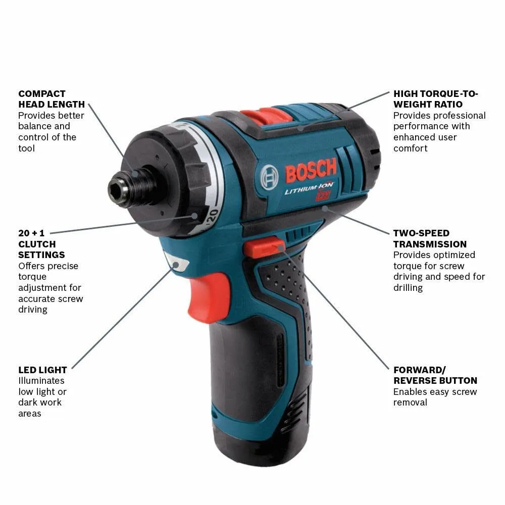 Bosch PS21N 12V Max Two-Speed 1/4 In. Hex Pocket Driver (Bare Tool)