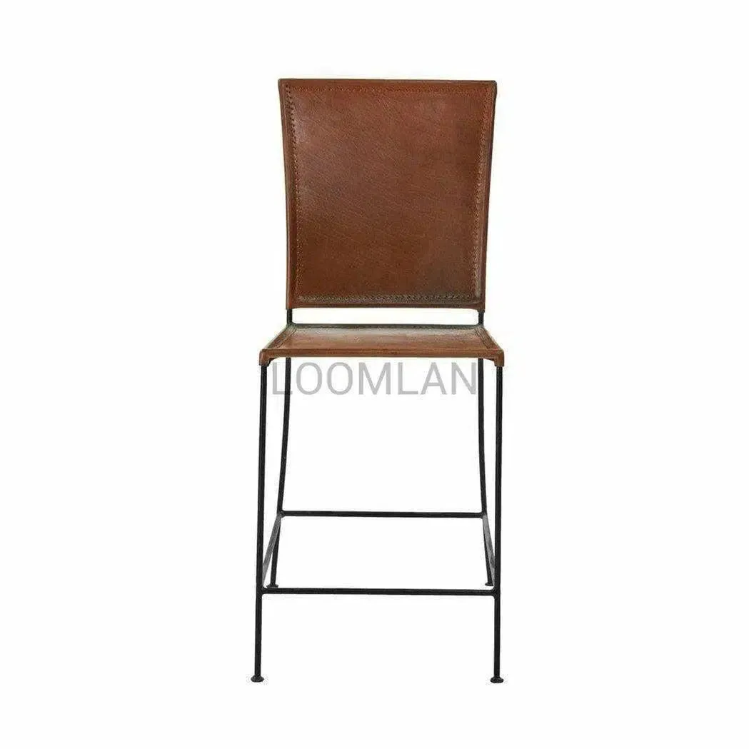 Brown Leather Dining Counter Height Chair Minimalist Crush