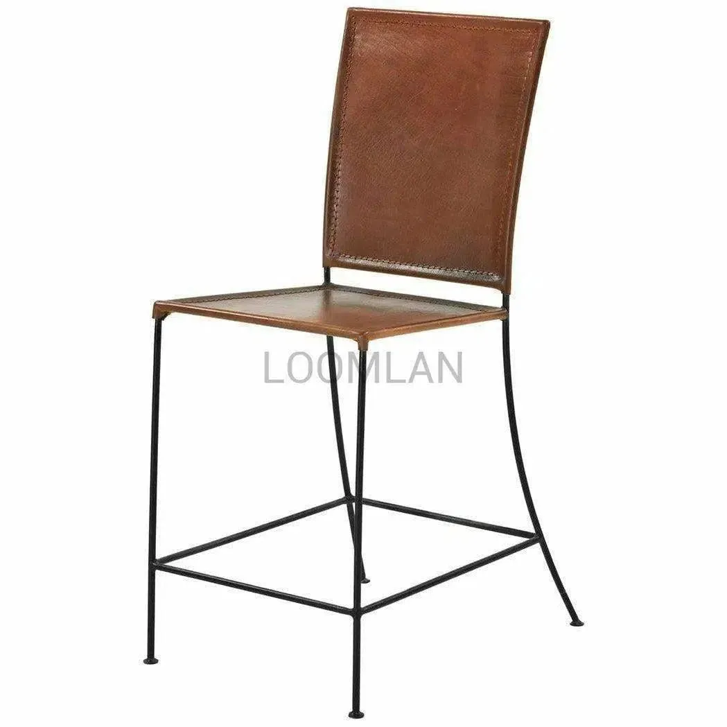 Brown Leather Dining Counter Height Chair Minimalist Crush