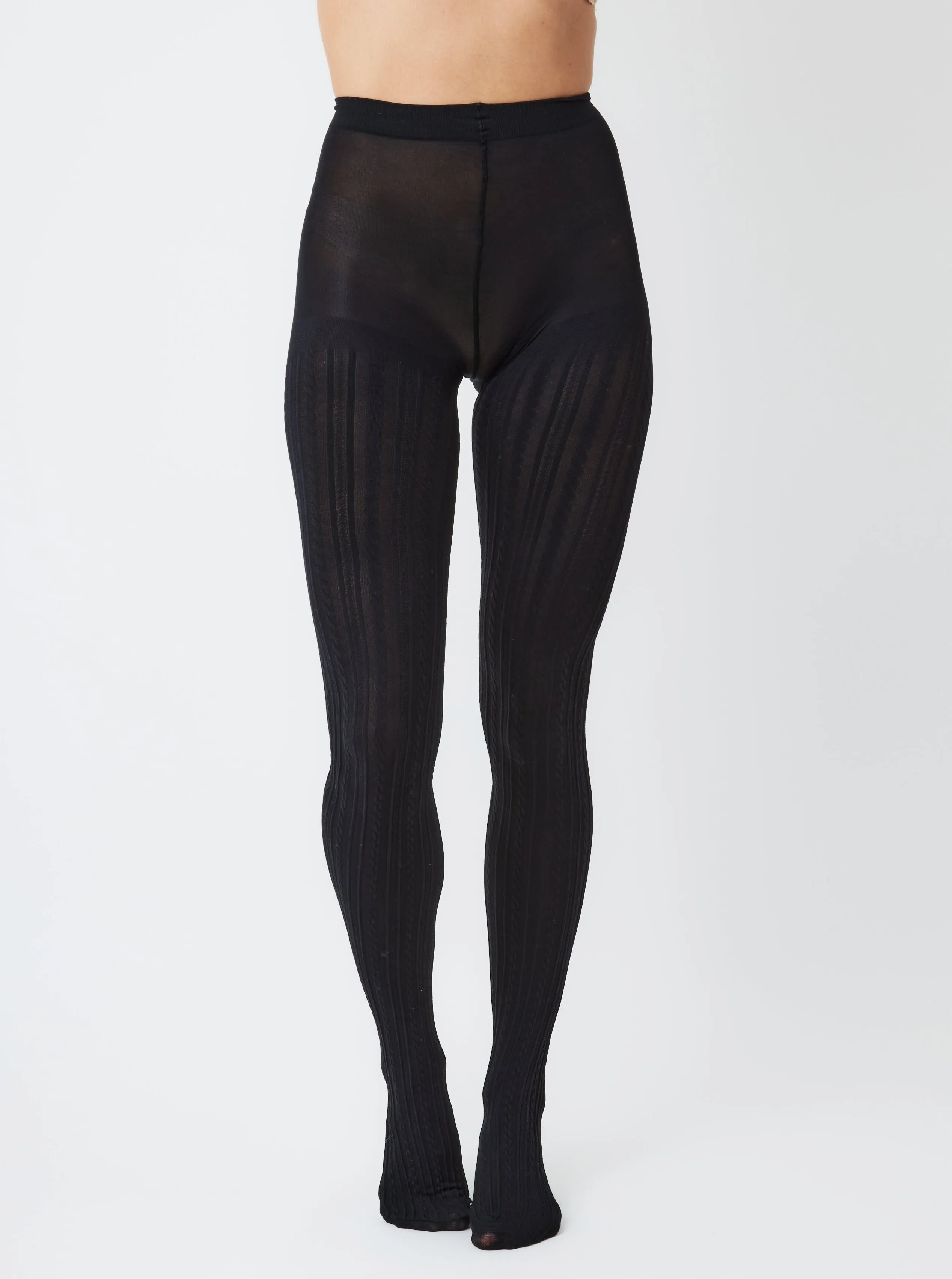 Cable Knit Tights in Black