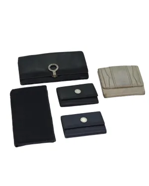 Canvas Leather Key Case Wallet with Clasp Button