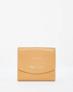 Chanel Beige Caviar Leather Timeless CC French Wallet