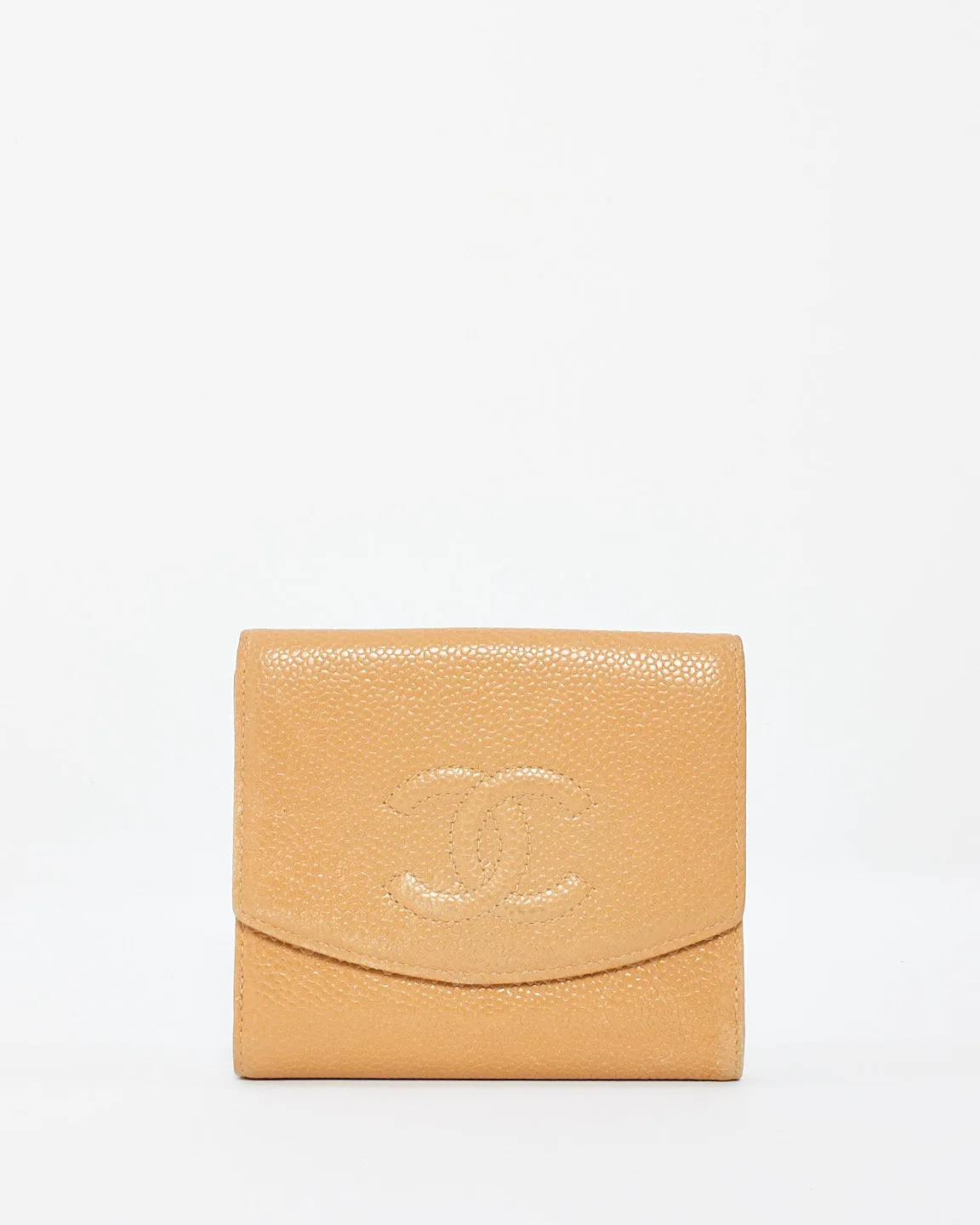 Chanel Beige Caviar Leather Timeless CC French Wallet