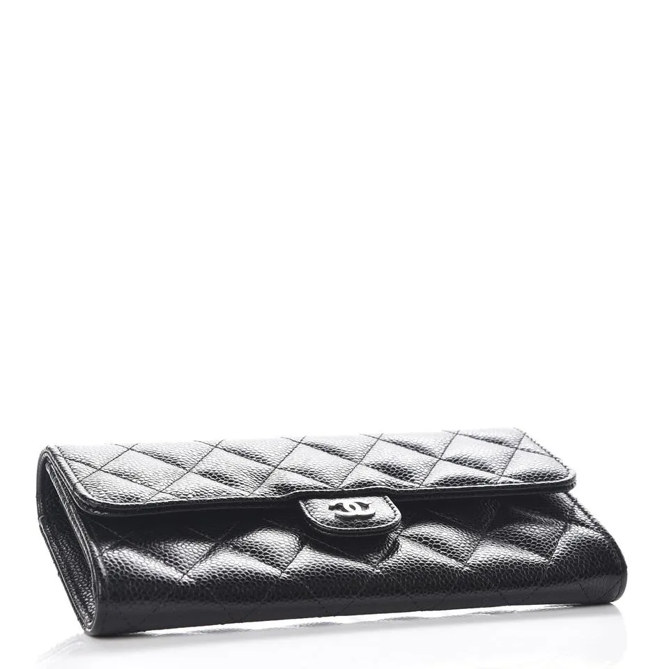 Chanel Large Black Caviar Quilted Flap Wallet with Gusset – Elegant Luxury Accessory