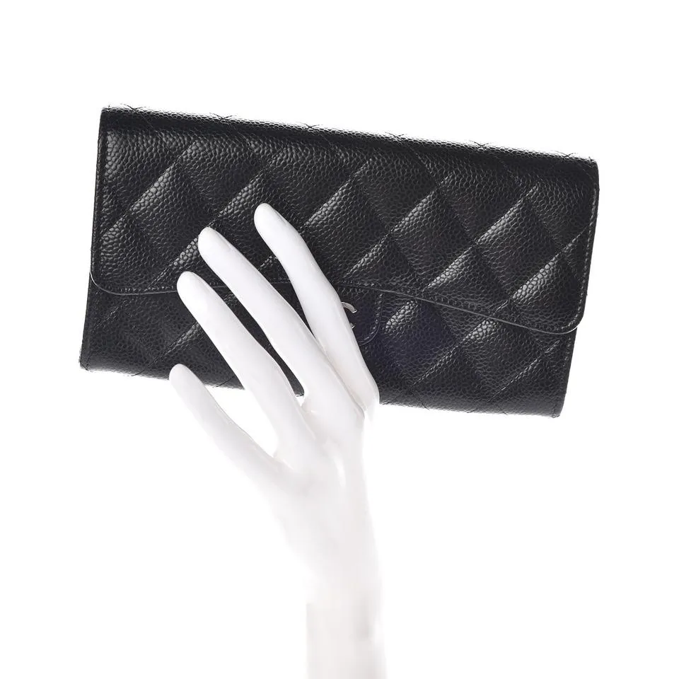 Chanel Large Black Caviar Quilted Flap Wallet with Gusset – Elegant Luxury Accessory