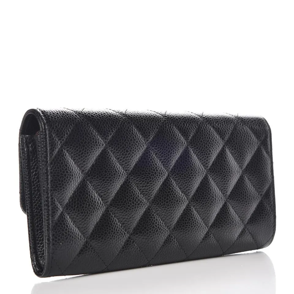 Chanel Large Black Caviar Quilted Flap Wallet with Gusset – Elegant Luxury Accessory