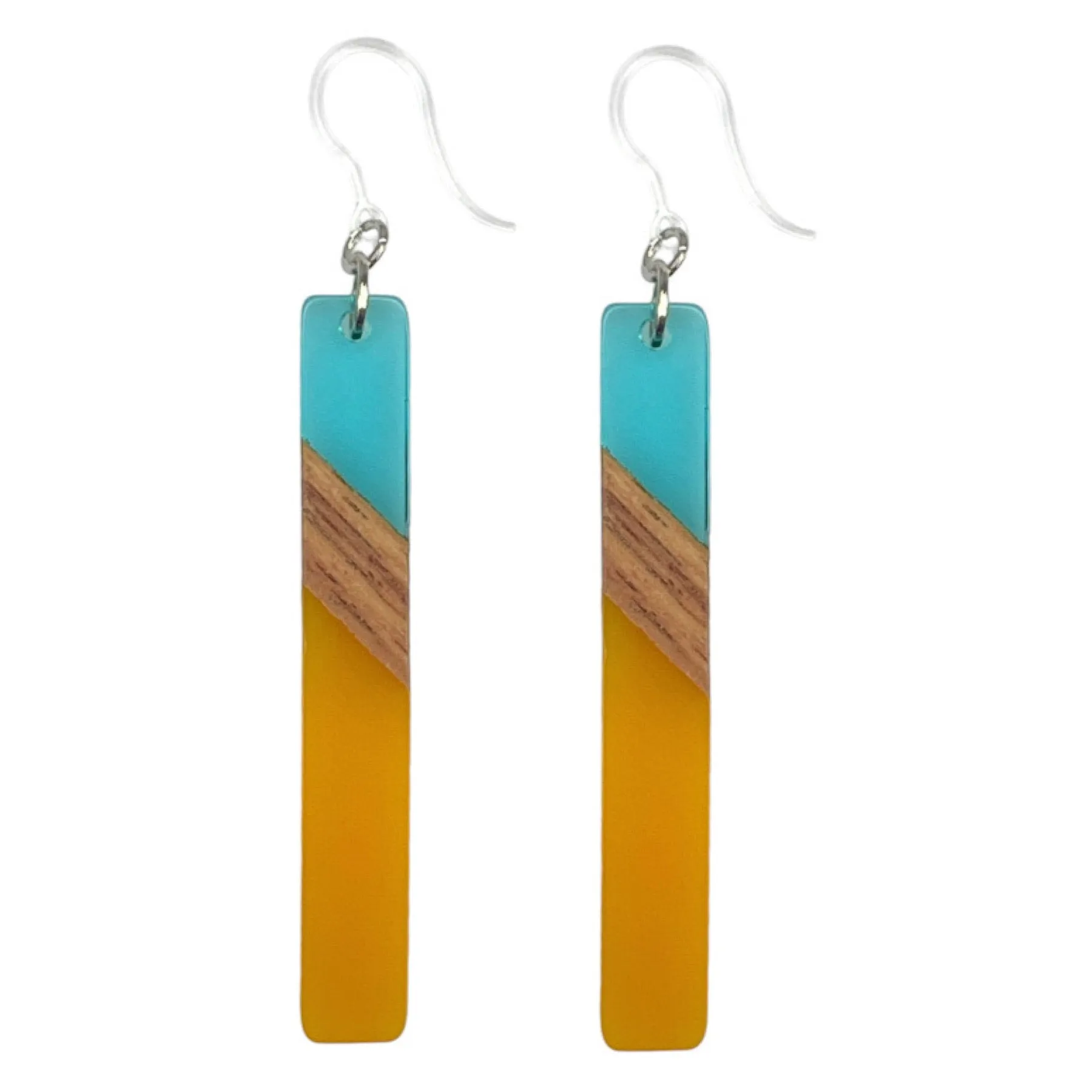 Color Block Wooden Celluloid Bar Dangles Hypoallergenic Earrings for Sensitive Ears Made with Plastic Posts