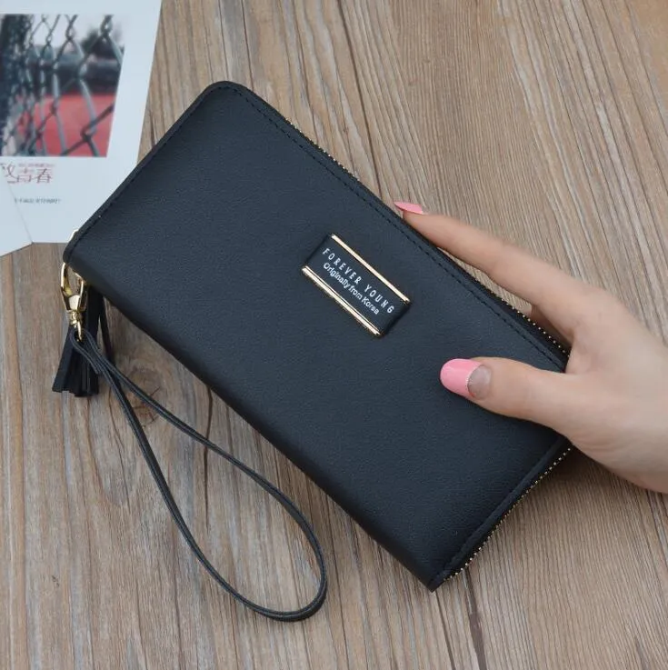 deanwangkt  BACK TO COLLEGE    Designer Brand Clutch Wallet Large Capacity Card Holder Money Bag Female Purse Ladies Tassel Wristband Carteira