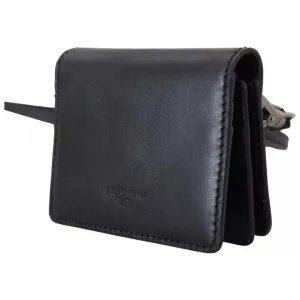 Dolce & Gabbana Black Leather Bifold Shoulder Sling Women Wallet