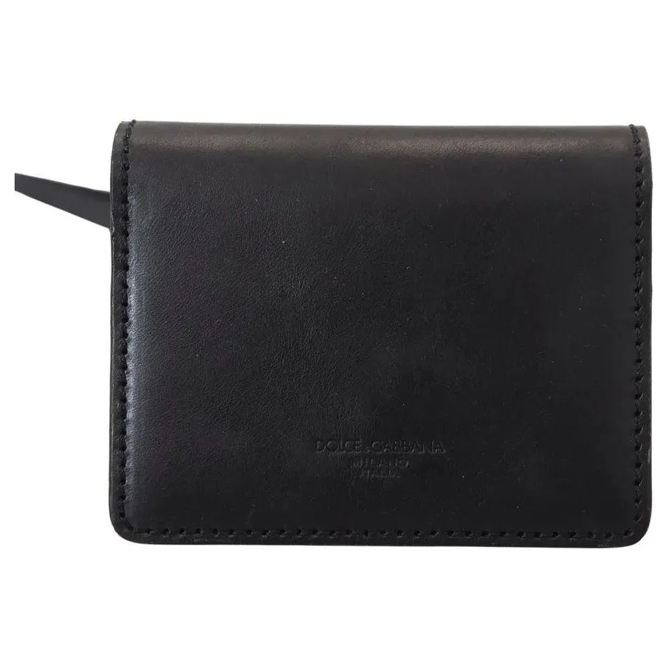 Dolce & Gabbana Black Leather Bifold Shoulder Sling Women Wallet