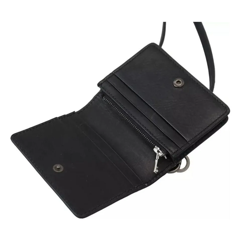 Dolce & Gabbana Black Leather Bifold Shoulder Sling Women Wallet