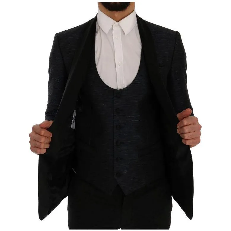 Dolce & Gabbana Elegant Blue & Black Slim Fit Suit Ensemble