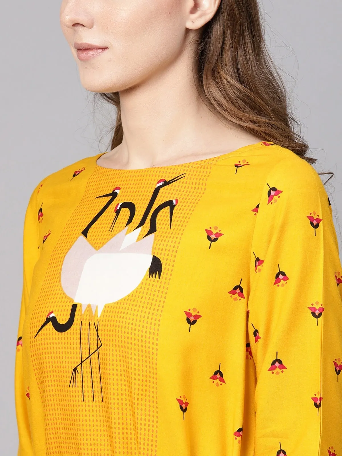 Dori Asymmetric Flamingo Printed Kurta