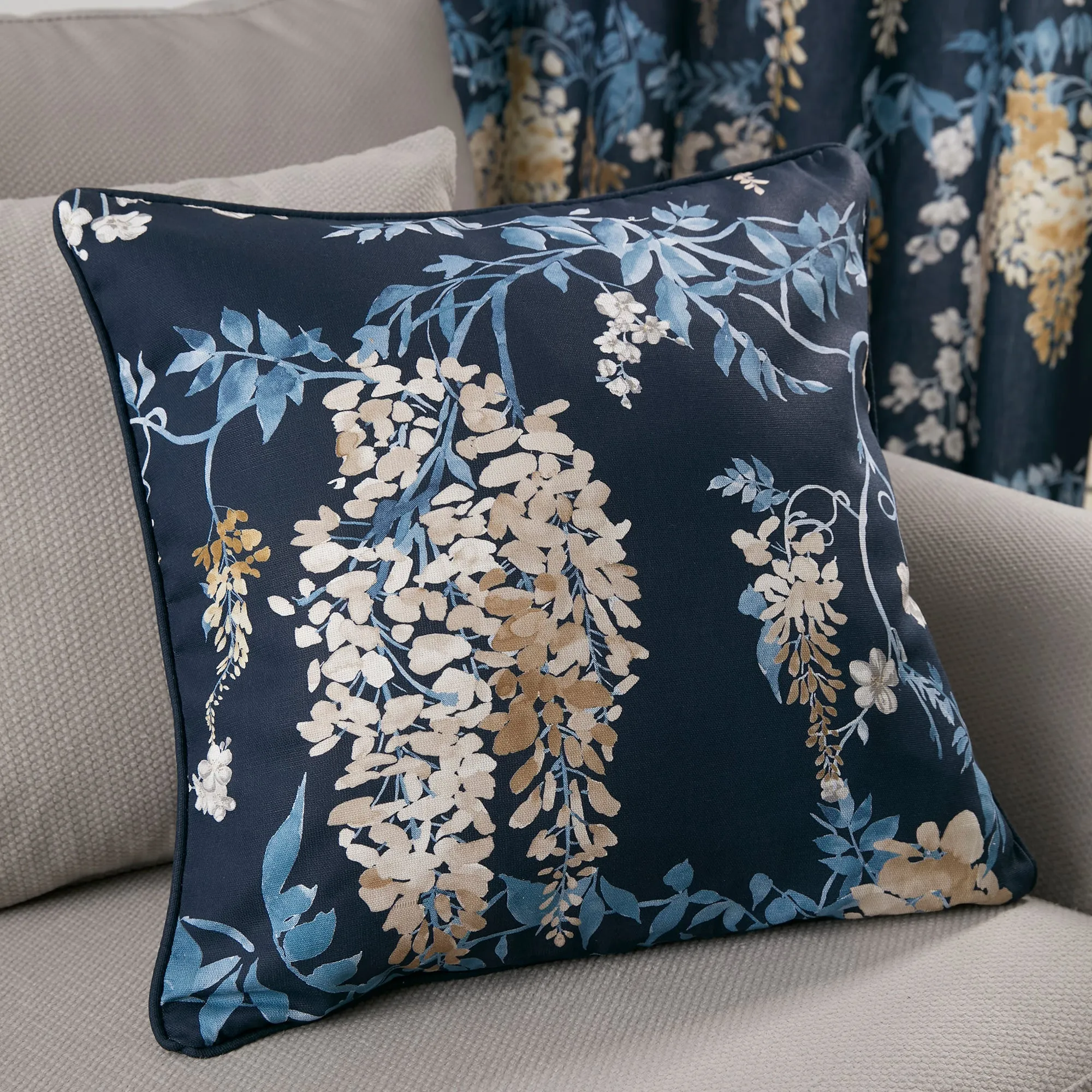 Dreams & Drapes Wisteria Cushion - Navy