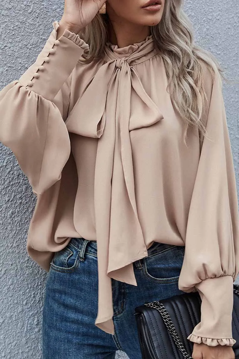 Elegant Solid With Bow O Neck Tops