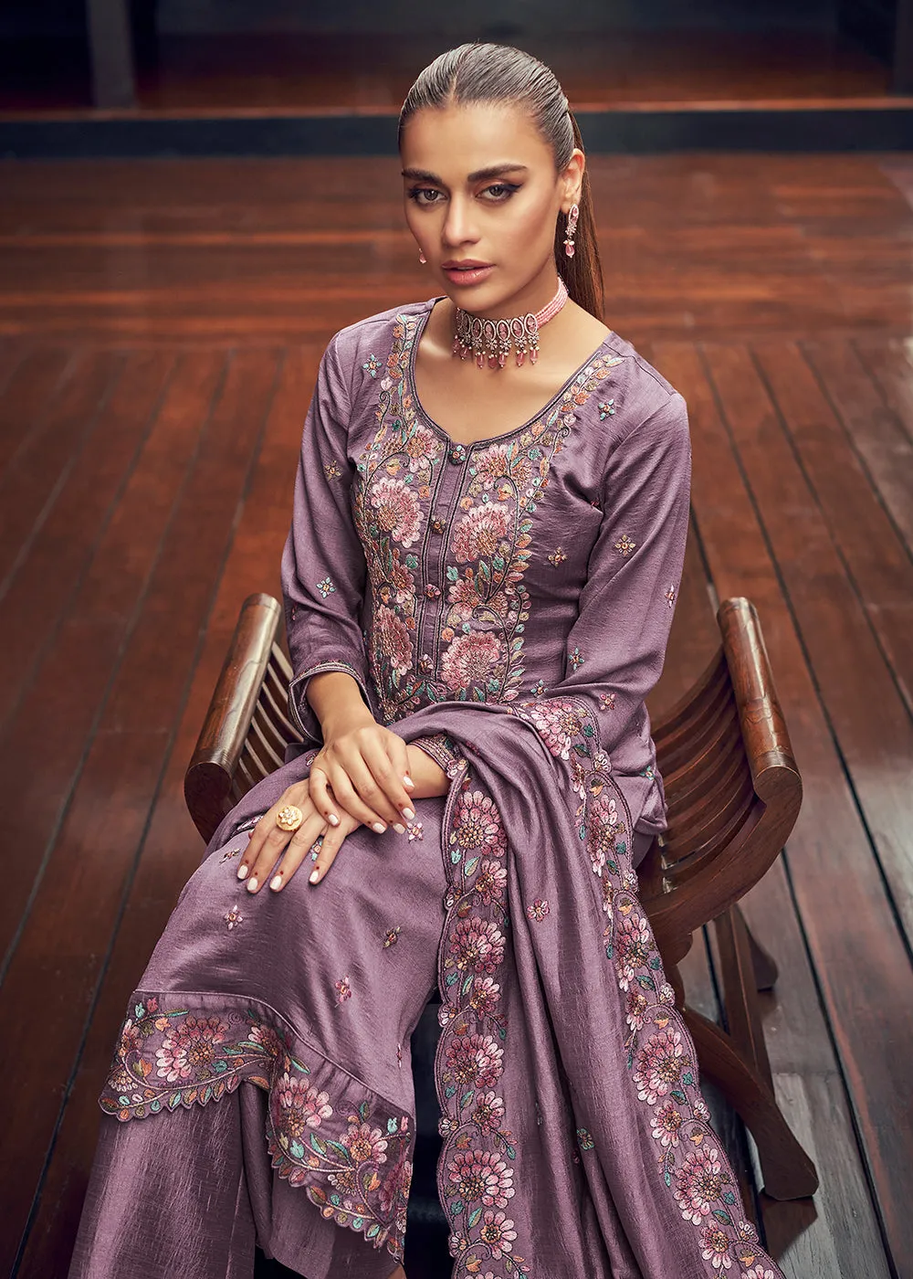 Festive Party Alluring Purple Embroidered Trendy Salwar Kameez