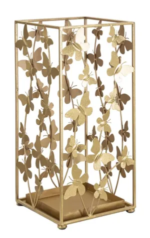 Golden Metal Umbrella Holder with Butterfly Decor