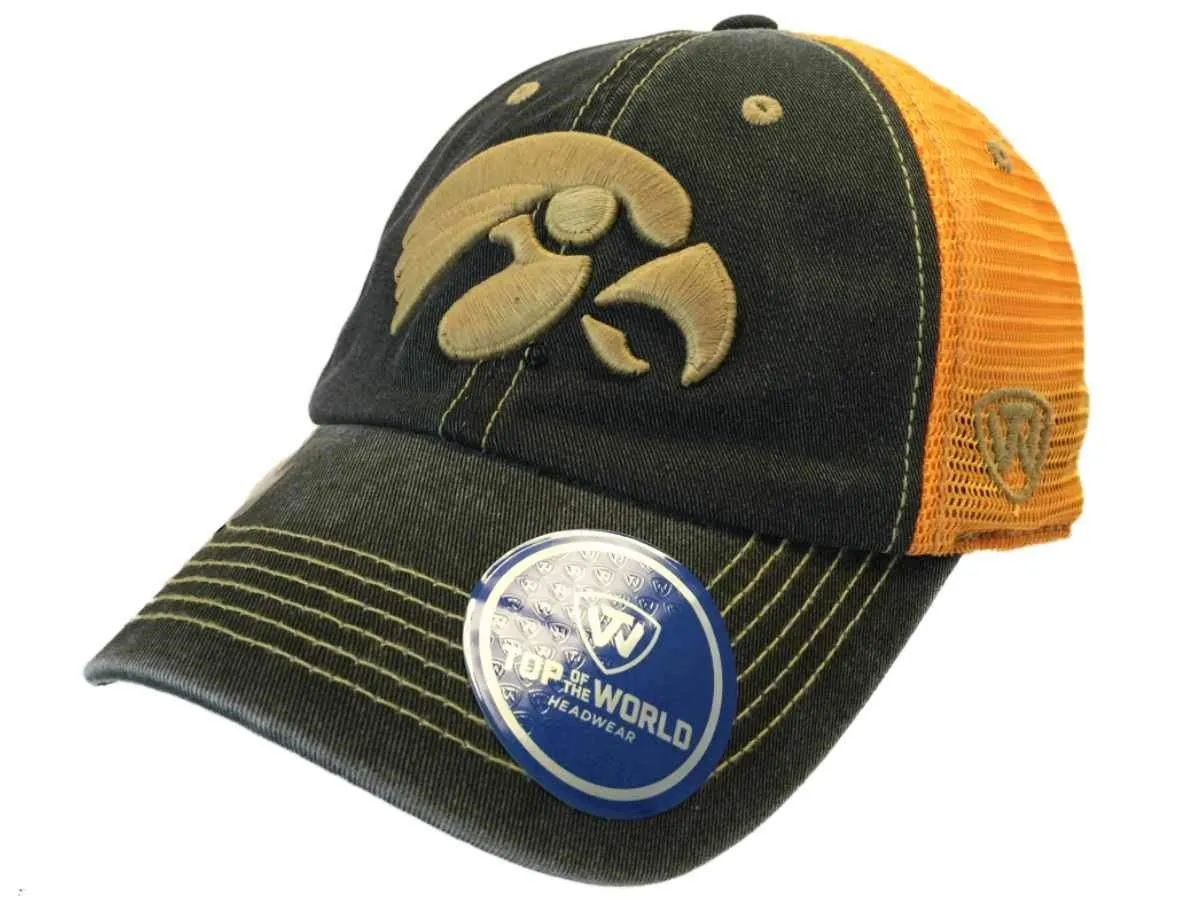 Iowa Hawkeyes TOW Gray Gold Past Mesh Adjustable Snapback Slouch Hat Cap