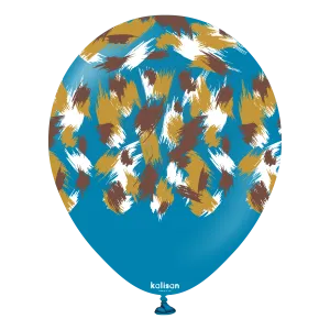 Kalisan 12" Savanna Printed Retro Deep Blue Latex Balloon, 25 pieces