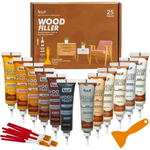 Katzco Furniture Repair Wood Fillers - Set Of 25 - Resin Repair Compounds And Brushes