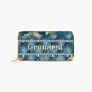 Long Type Zipper Purse - Teal Floral - Grandma