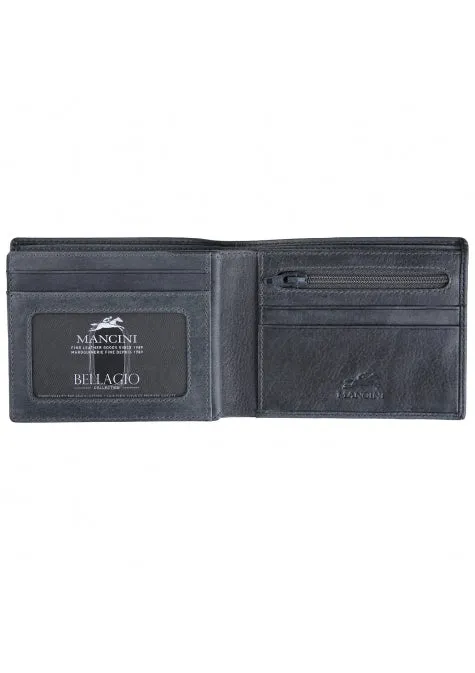 Mancini Leather Men's Center Wing RFID Wallet with Coin Pocket