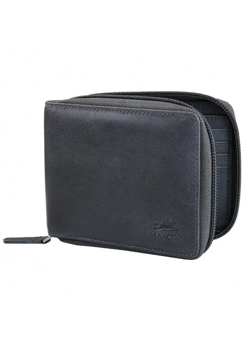 Mancini Leather Men's Wallet Zippered RFID Billfold with Removable Passcase