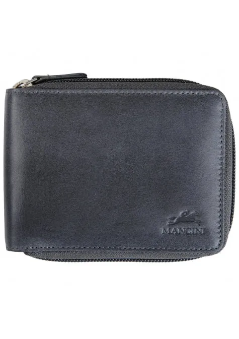 Mancini Leather Men's Wallet Zippered RFID Billfold with Removable Passcase