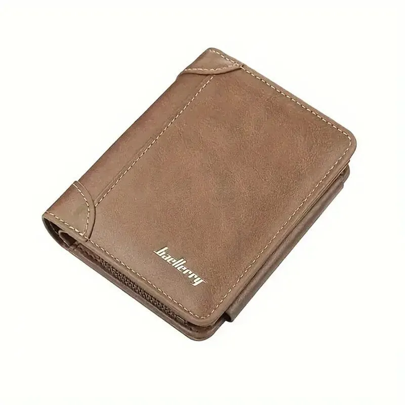 Men's Short Multi-Card Slots Tri-Fold Zipper Coin Pocket Wallet