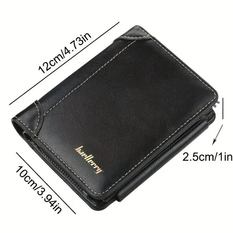 Men's Short Multi-Card Slots Tri-Fold Zipper Coin Pocket Wallet