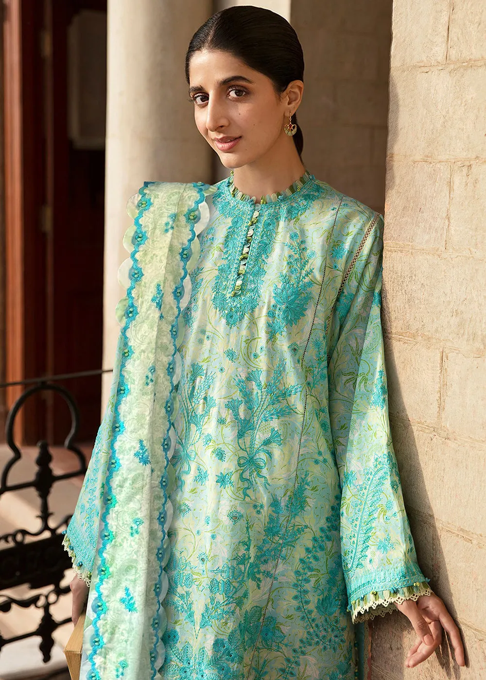 Mint Green Luxury Lawn Suit | Zaha | Festive Lawn '23 | MIRAY - ZF23-05