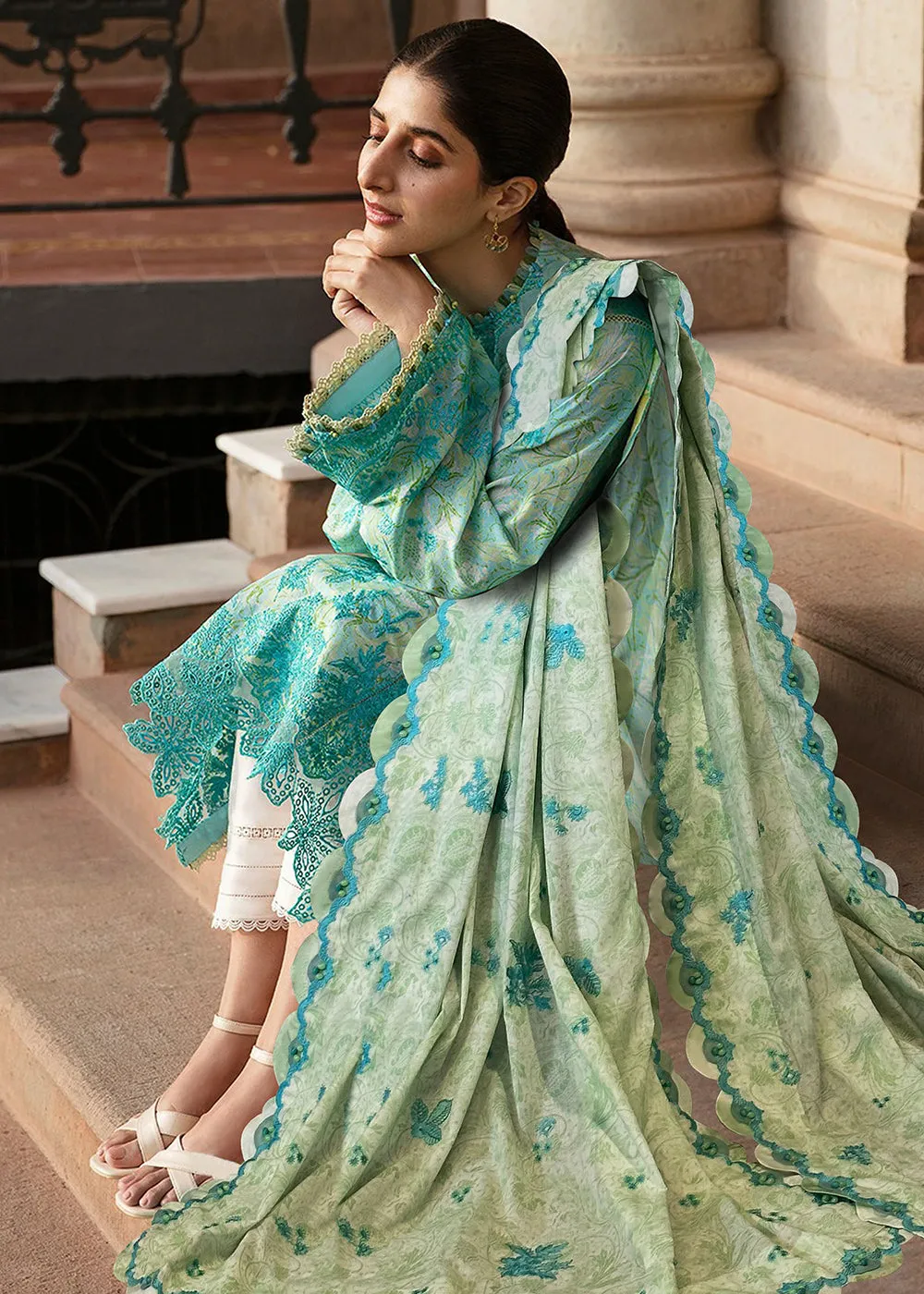 Mint Green Luxury Lawn Suit | Zaha | Festive Lawn '23 | MIRAY - ZF23-05