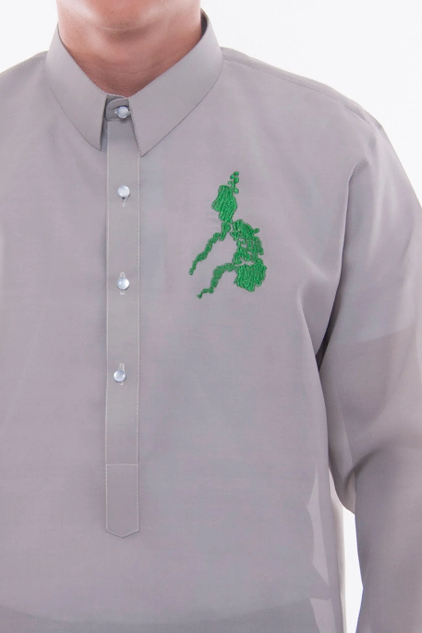 MJ30 - MADE-TO-ORDER - Jusi Barong Tagalog Gray with Map