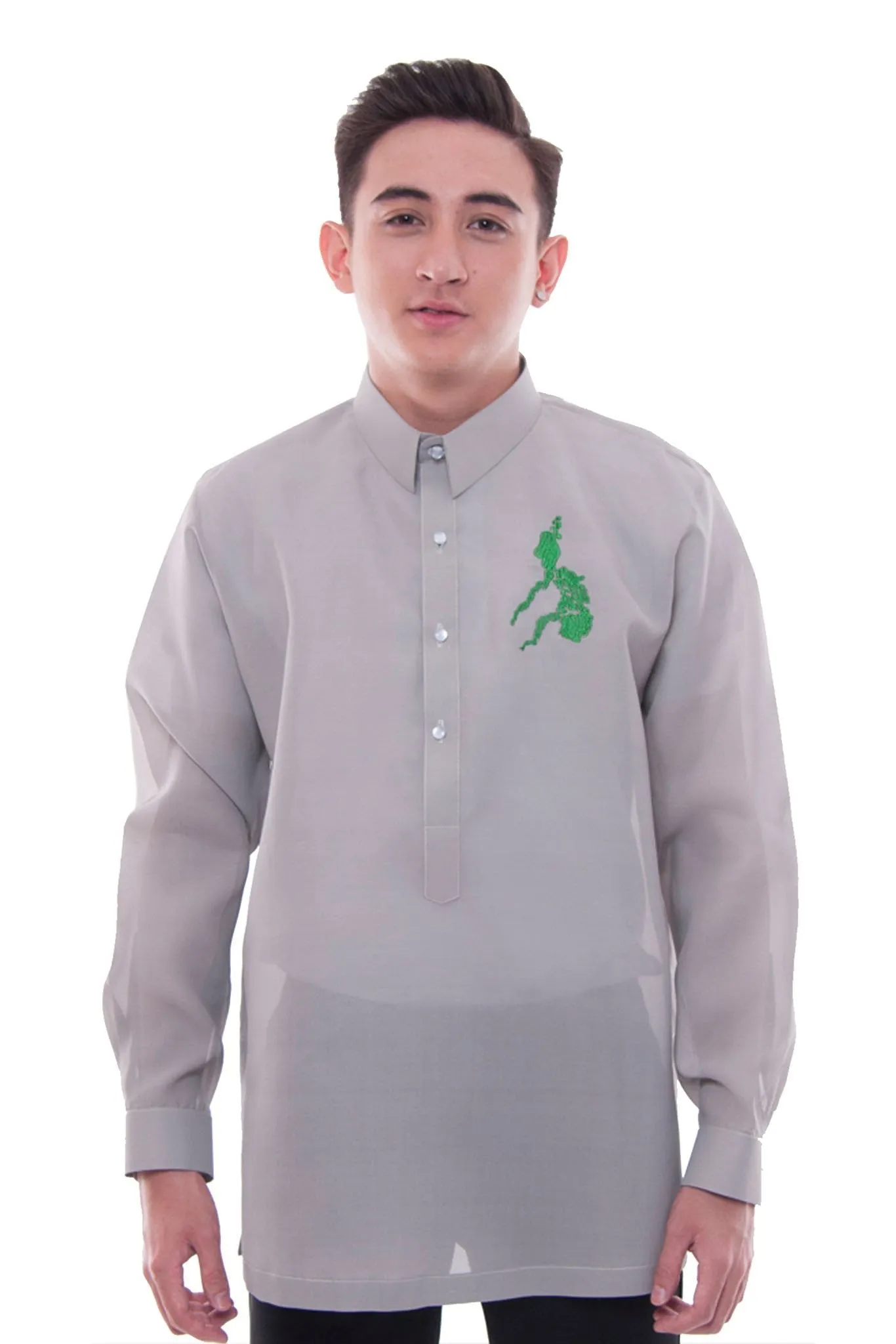 MJ30 - MADE-TO-ORDER - Jusi Barong Tagalog Gray with Map