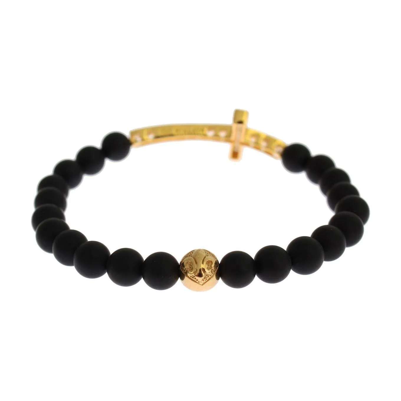 Nialaya Chic Matte Onyx Bead & CZ Diamond Cross Bracelet